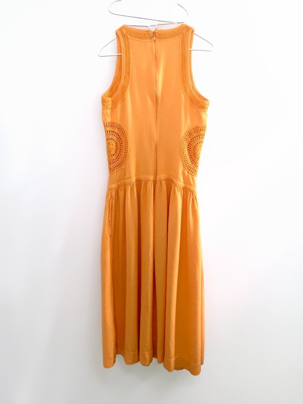 Joie Crochet Detail Yellow Orange Vale Sleeveless Midi Dress Boho Size 4 - Picture 7 of 12